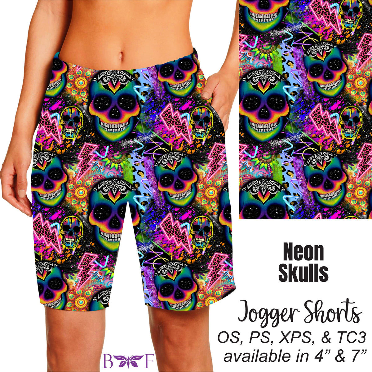 Neon Skulls leggings, capris, and skort with pockets