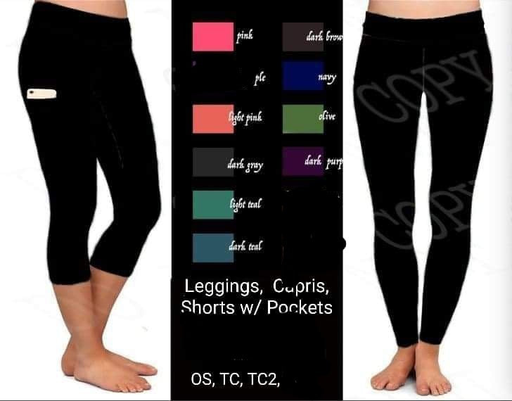 Grey leggings, capris and biker shorts with pockets