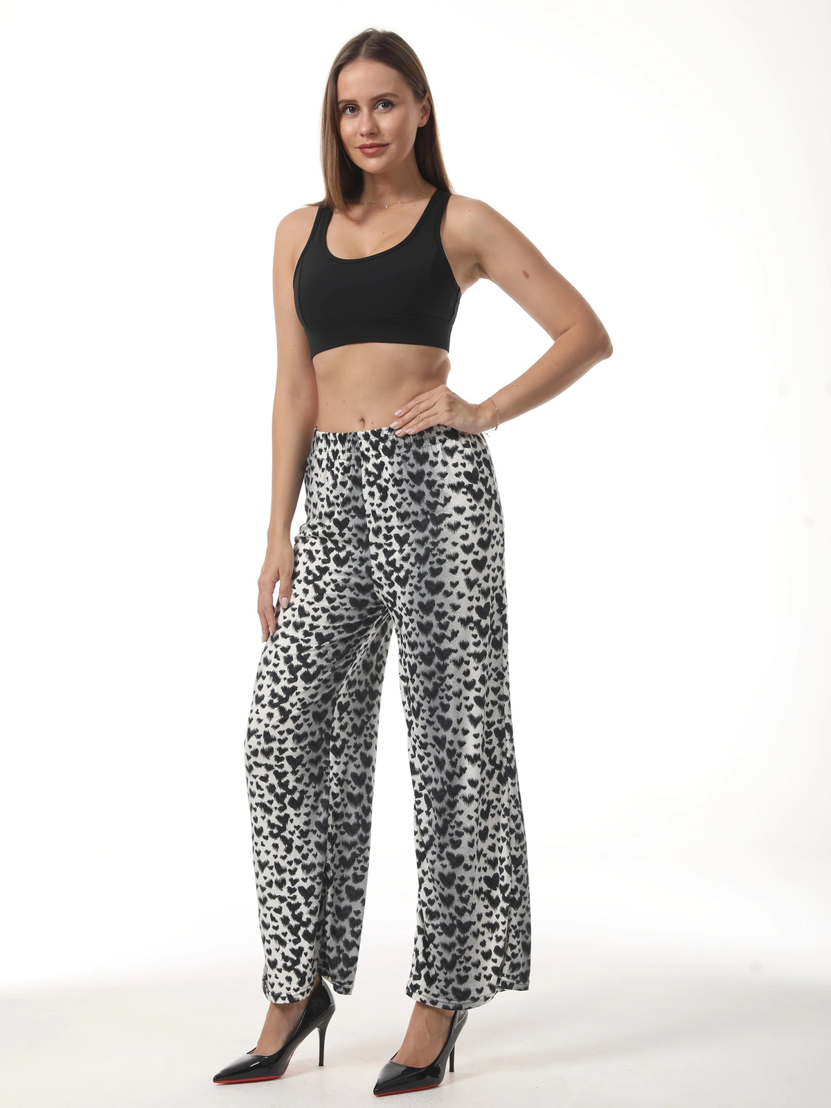 Leopard Print Wide Leg Pants – High-Waisted Stretch
