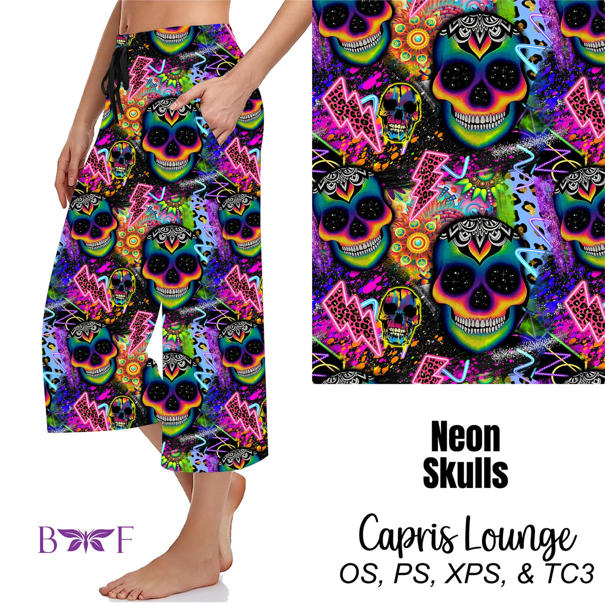 Neon Skulls leggings, capris, and skort with pockets