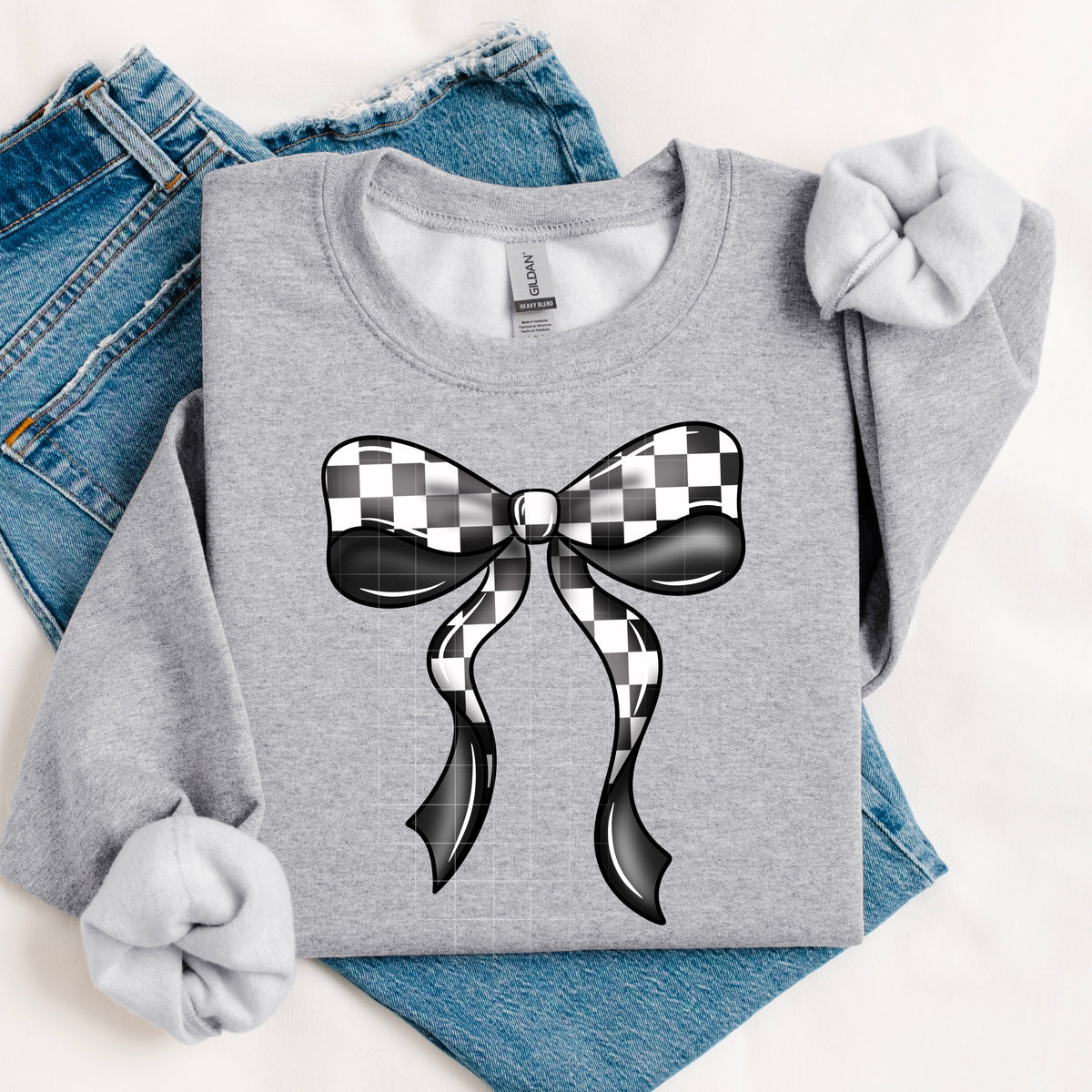 CHECKERED BOW SWEATSHIRT