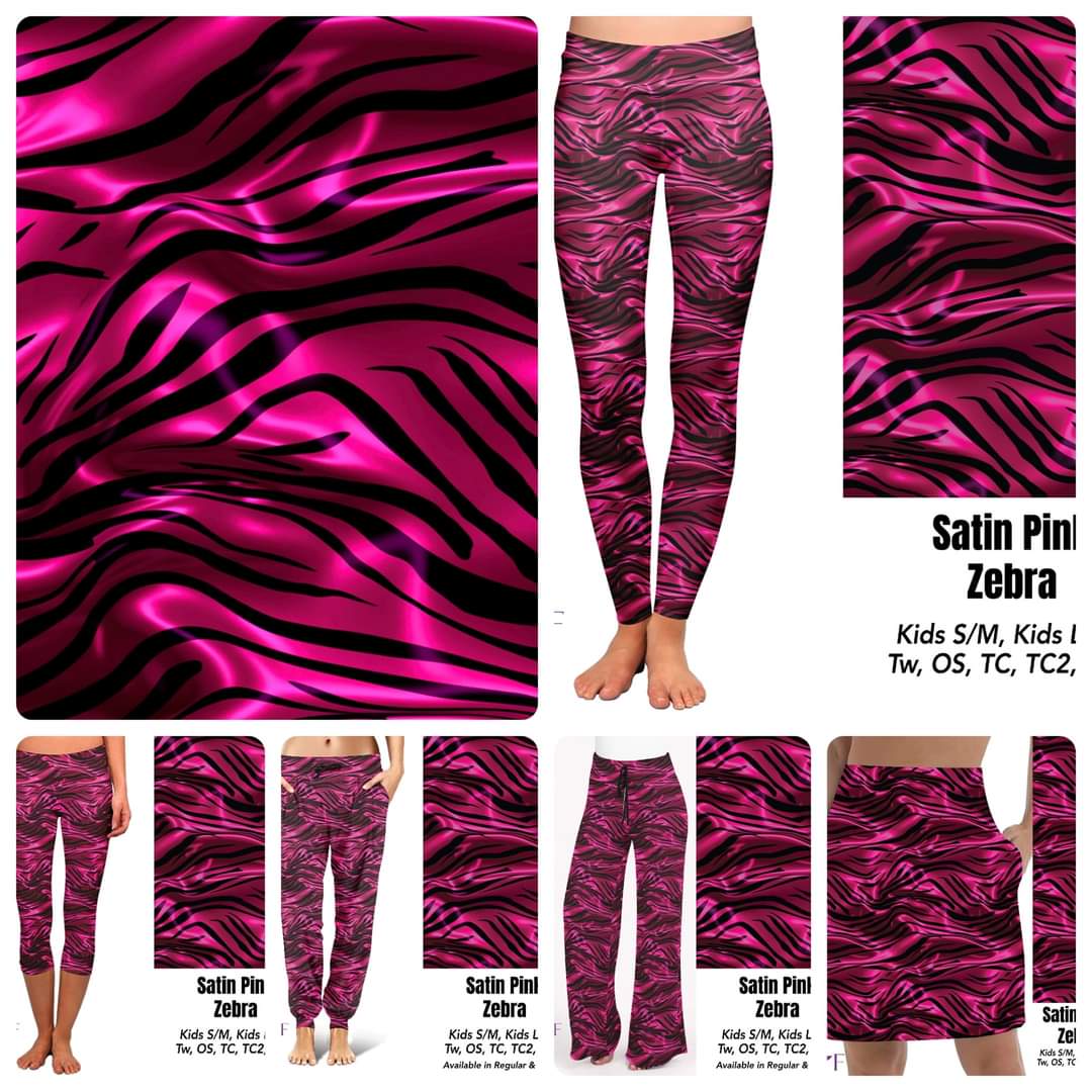 Satin Pink Zebra capris with pockets