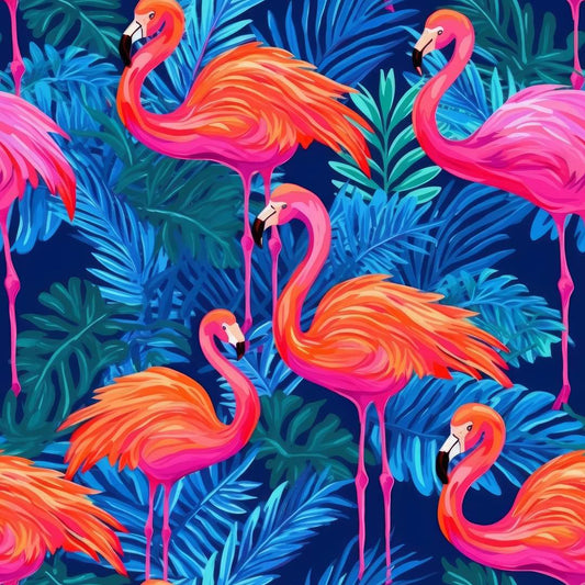 Pink and Blue Tropic Flamingos leggings, capris, and skorts with pockets