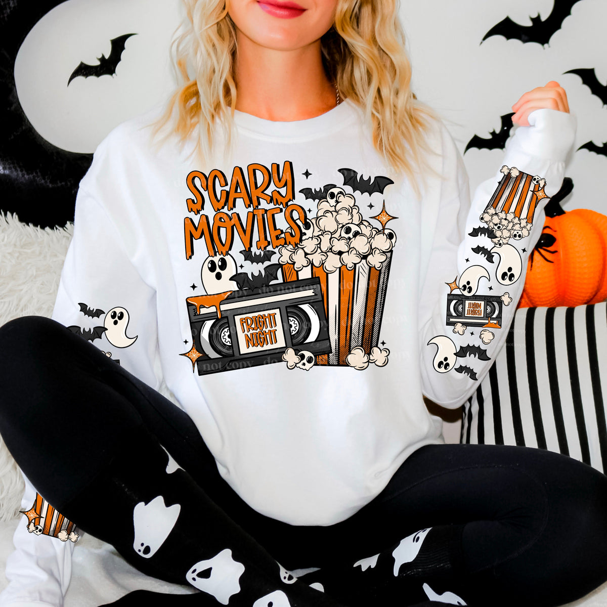 SPOOKY MOVIE - FRONT & DOUBLE SLEEVE DESIGN CREWNECK SWEATSHIRT