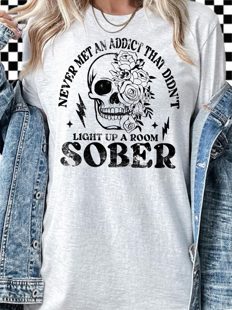 LIGHT UP A ROOM SOBER SKULL TEE