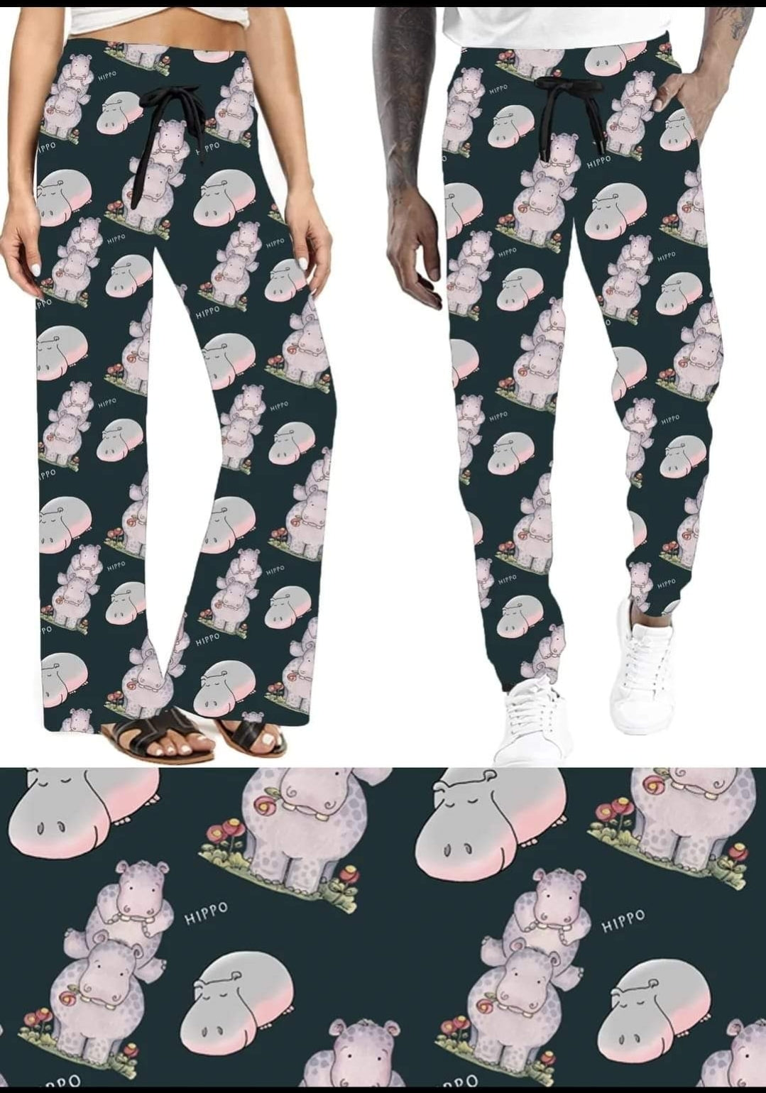 Hippos leggings, capris, lounge pants, and shorts