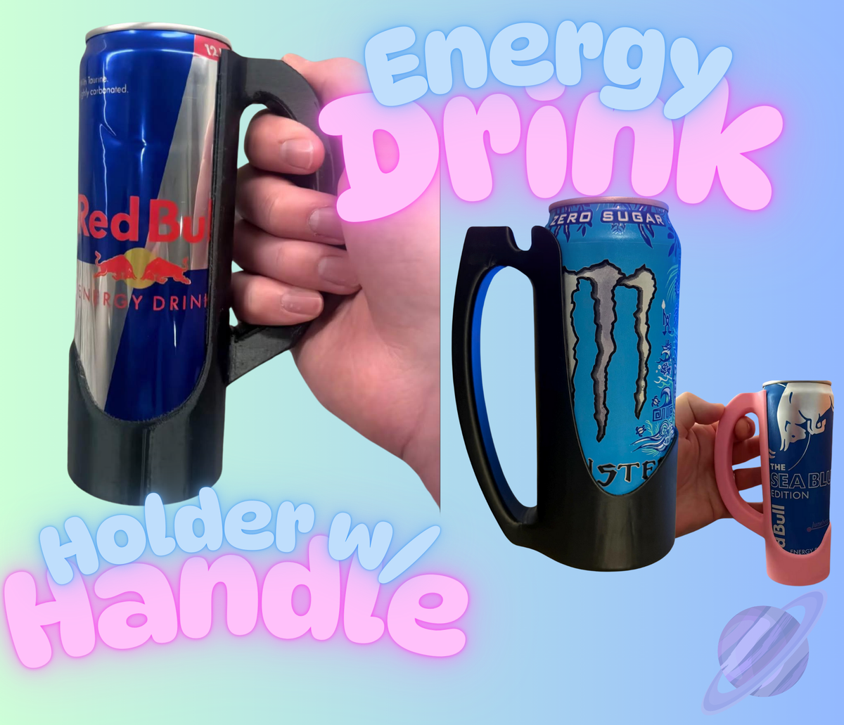 3D PRINTED ENERGY DRINK CUP HOLDER WITH HANDLE