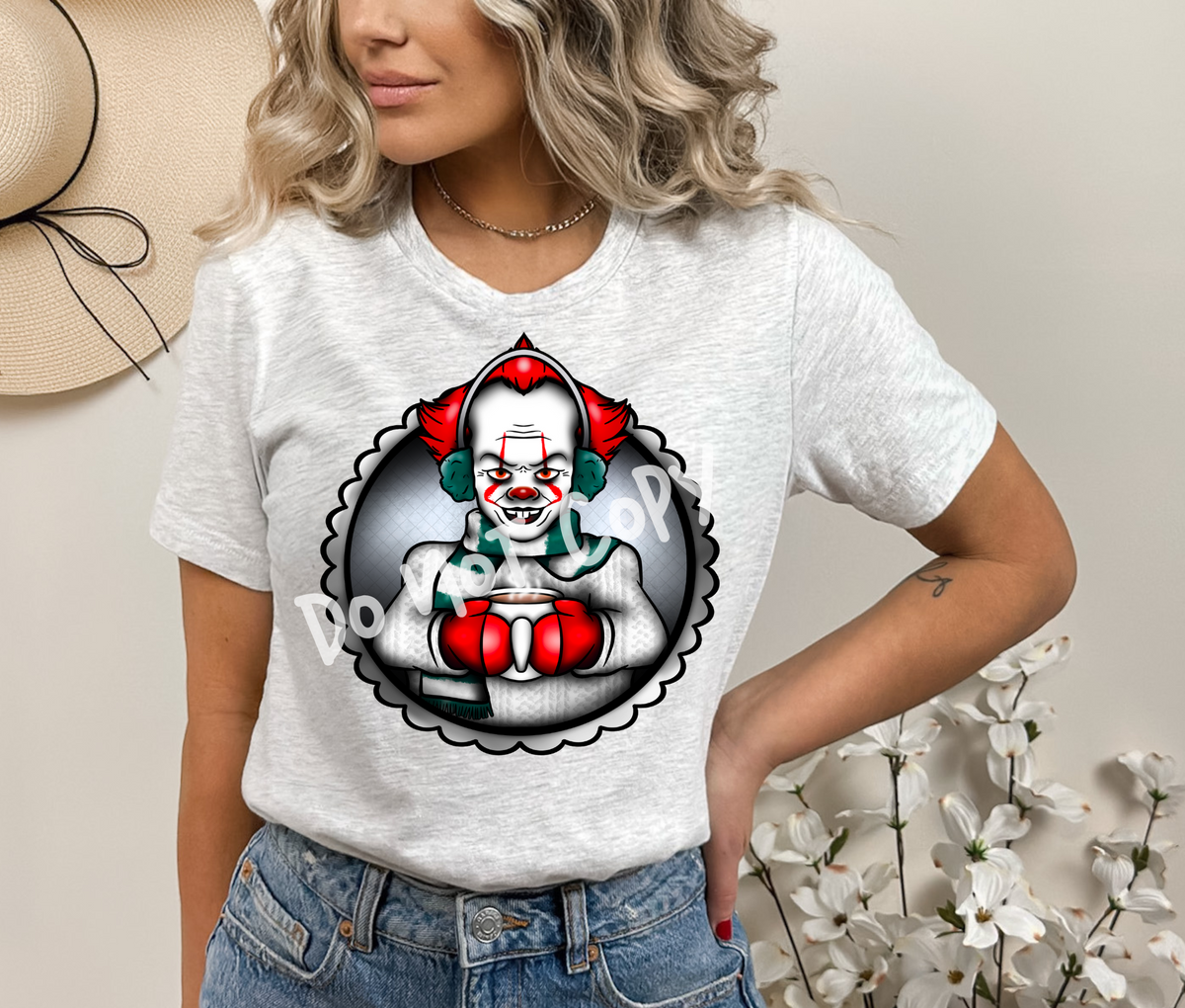 HALLOWEEEN PART 1 -CLOWN W/ MUG-UNISEX TEE ADULTS/KIDS