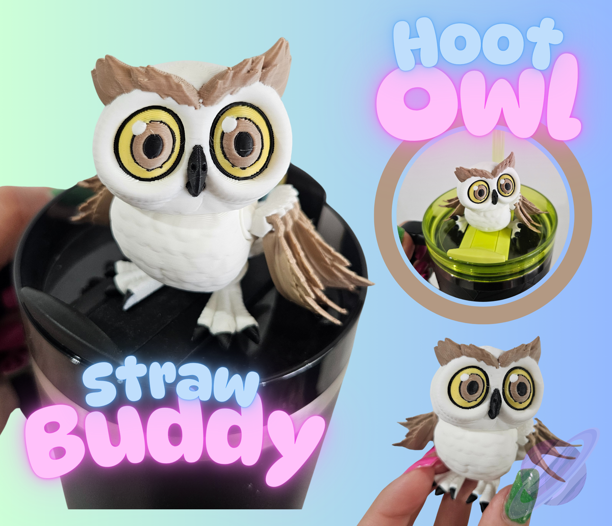 HOOT OWL-3D PRINTED STRAW BUDDY