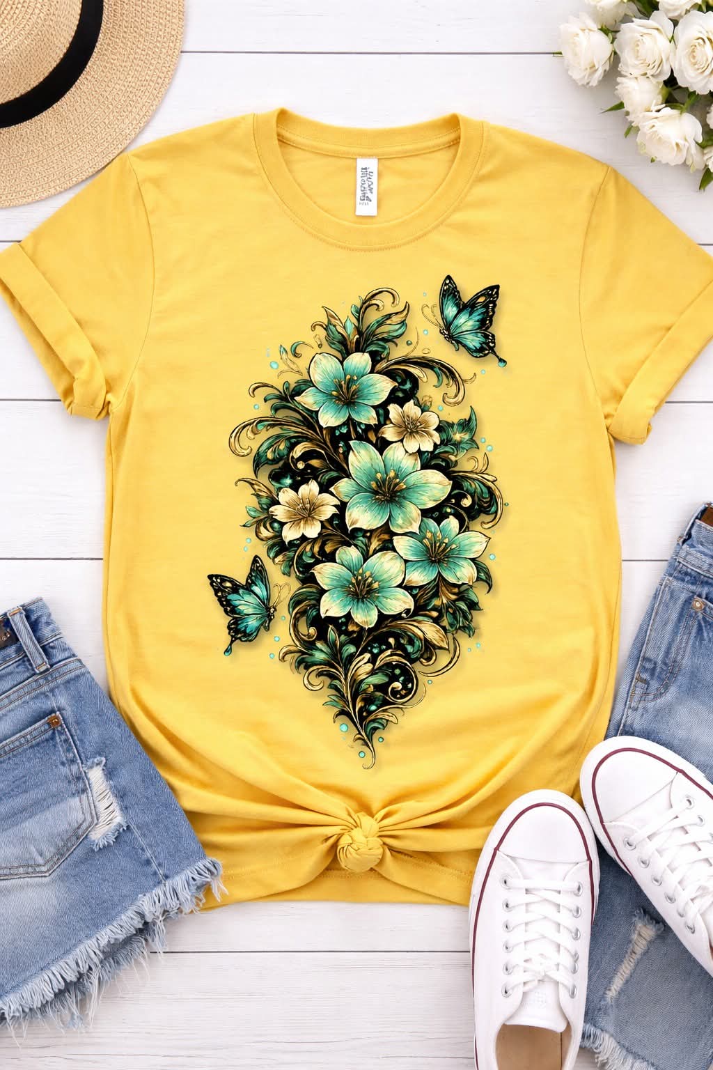 TURQ FLORAL TEE