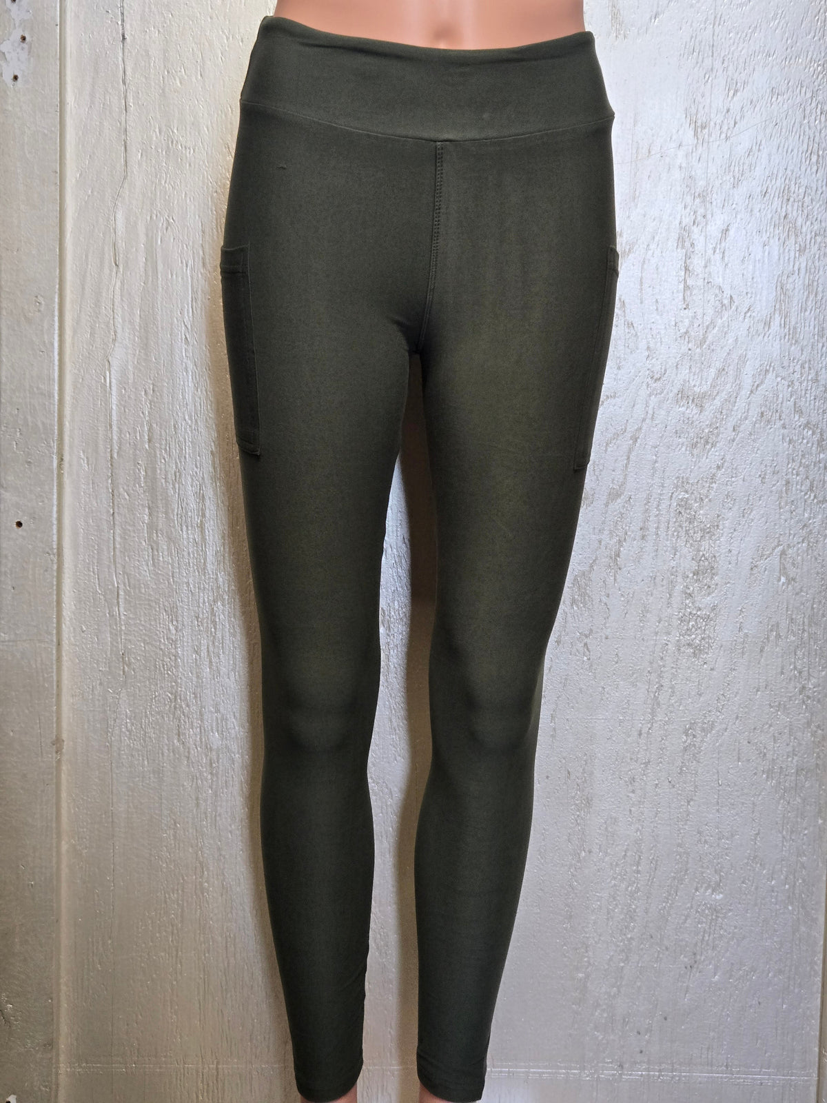 Olive Green leggings, capris and biker shorts with pockets