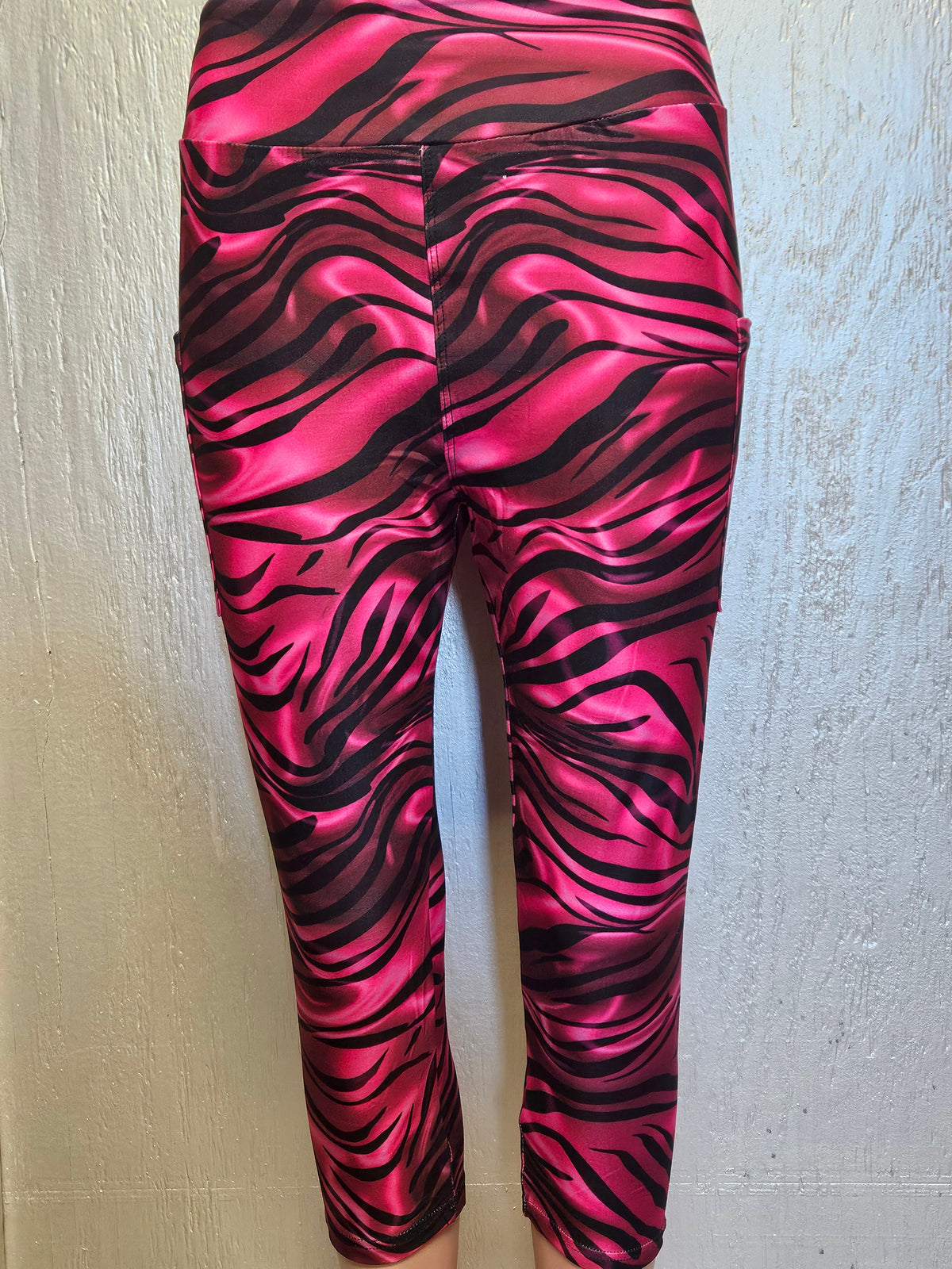 Satin Pink Zebra capris with pockets