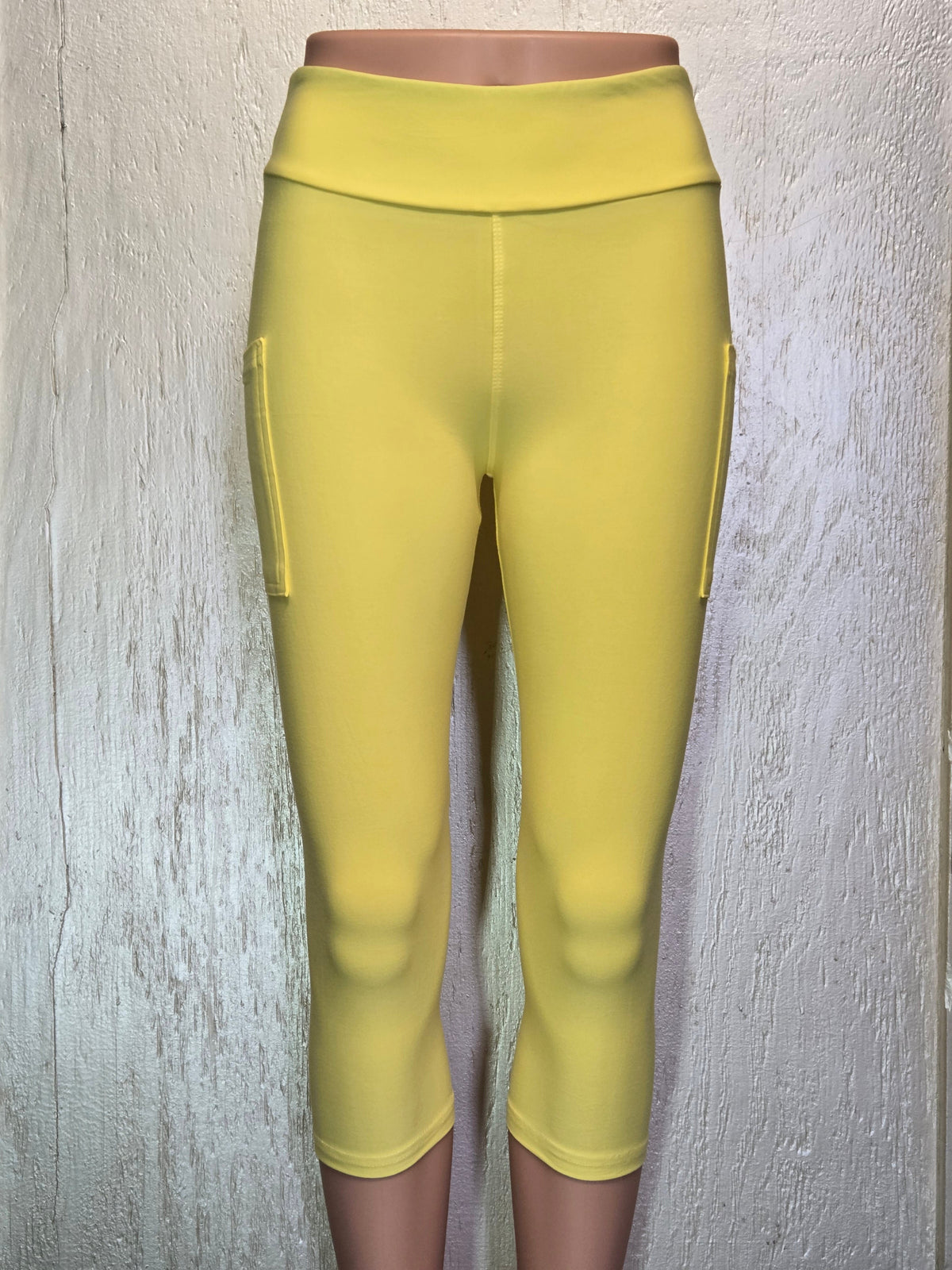 Solid Yellow capris and biker shorts with pockets