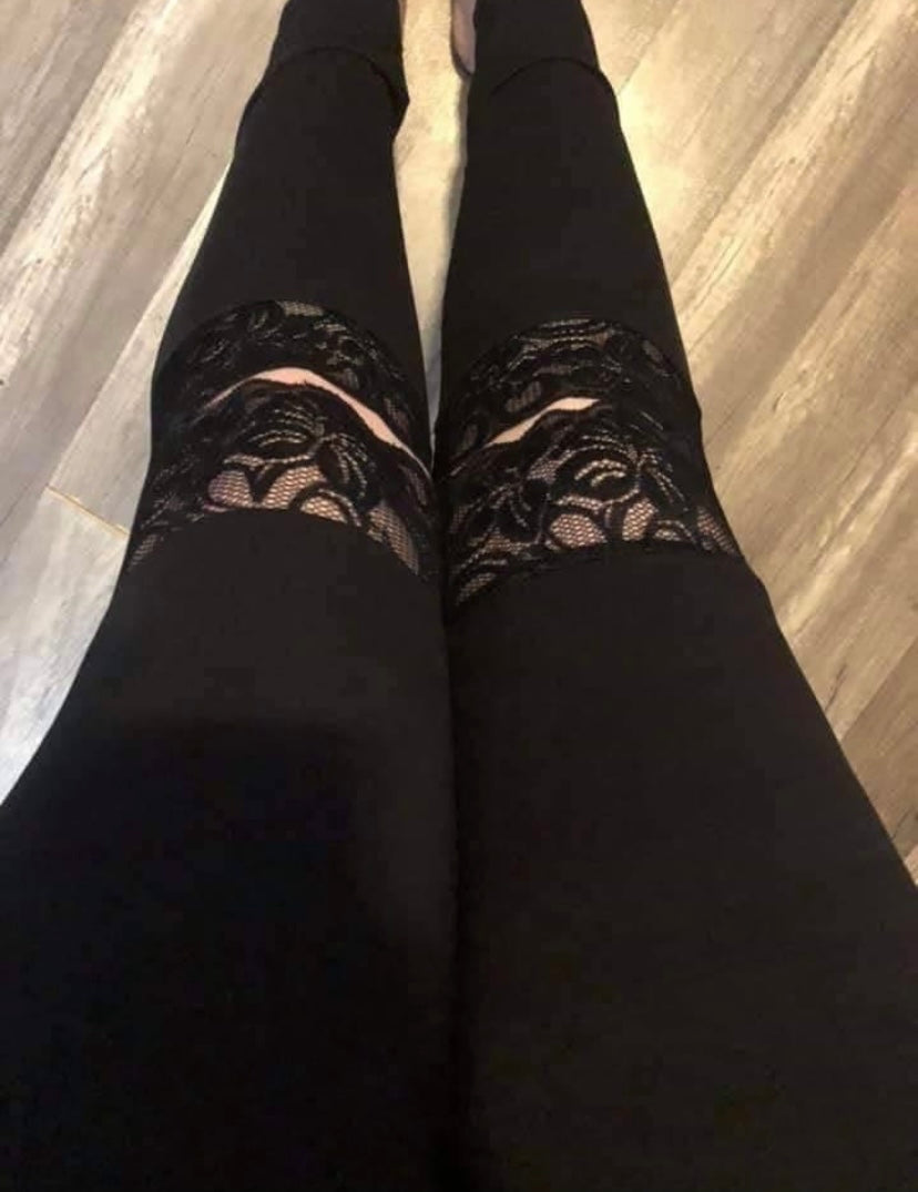 Solid black lace knee leggings