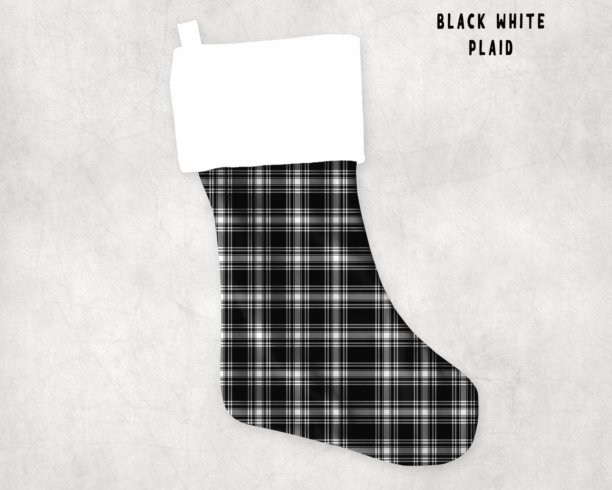 XMAS STOCKINGS-BLACK WHITE PLAID