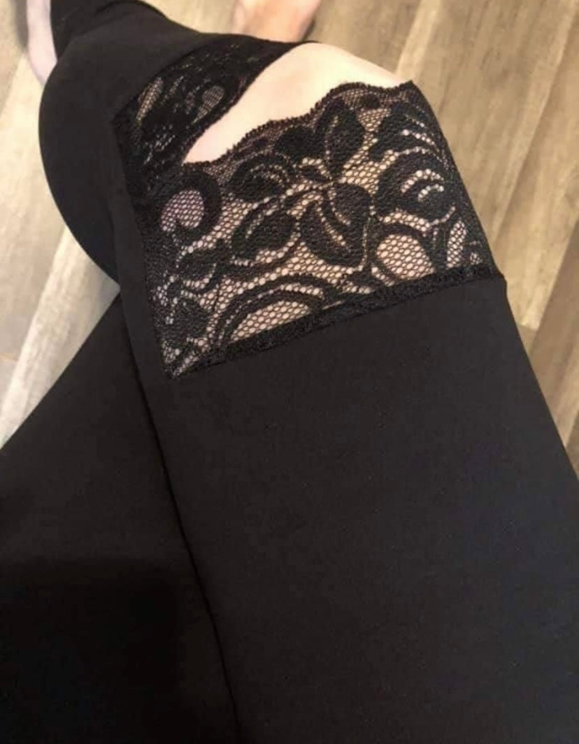 Solid black lace knee leggings