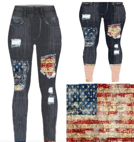 America Jeans Black Faux Denim leggings and capri with pockets