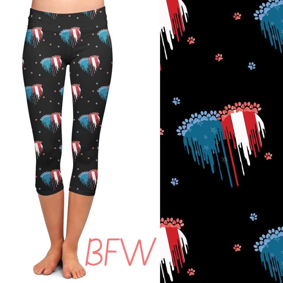 Red, White & Blue Paws Leggings, Capris, and Shorts