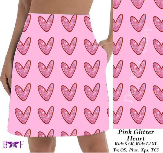 Pink Glitter Heart skorts with pockets