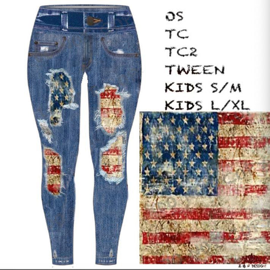 Americana Blue Faux Denim leggings and capri with pockets