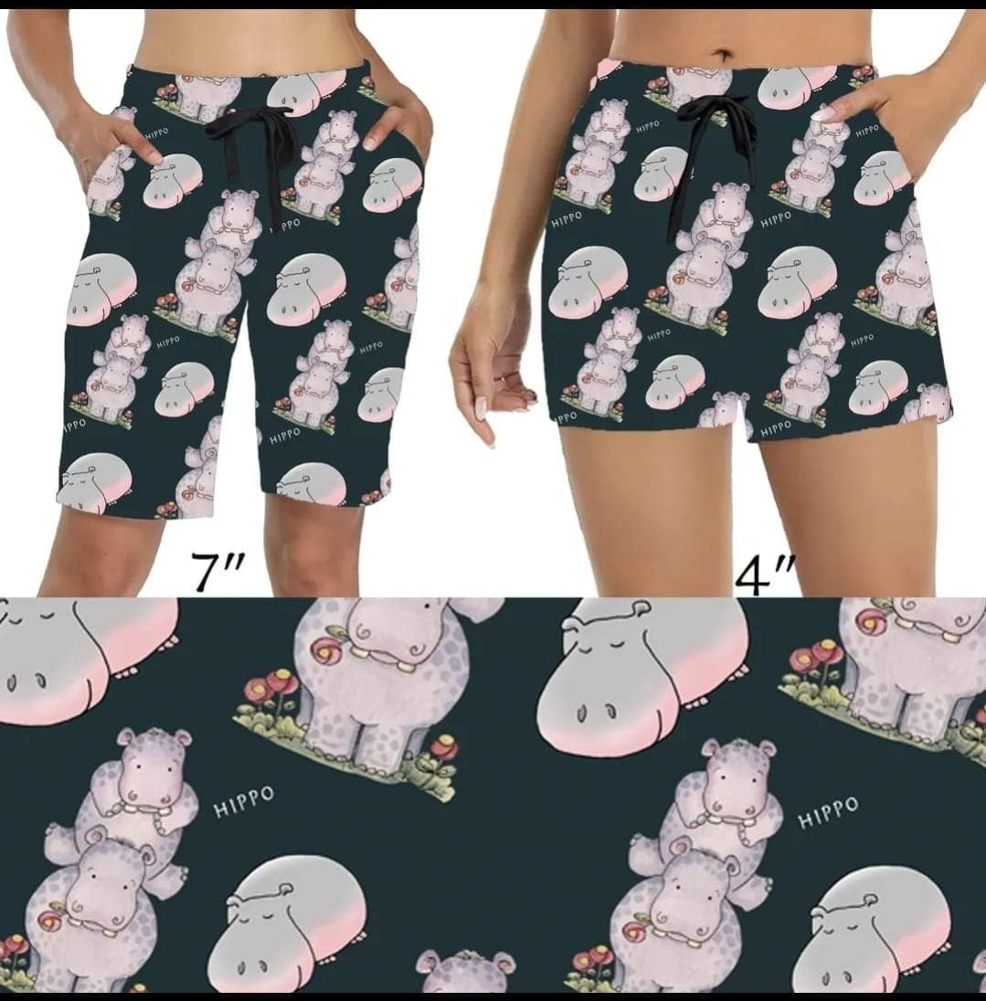 Hippos leggings, capris, lounge pants, and shorts