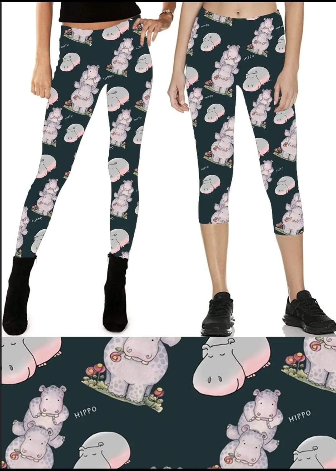 Hippos leggings, capris, lounge pants, and shorts