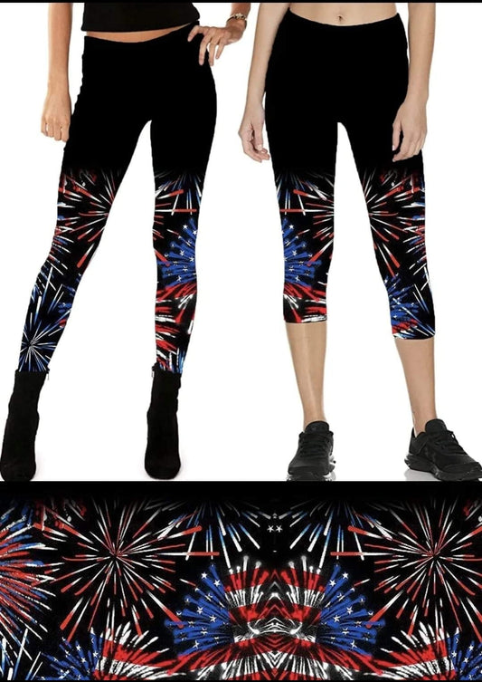USA Fireworks Leggings, Capris, Lounge Pants, Joggers, and Shorts with pockets