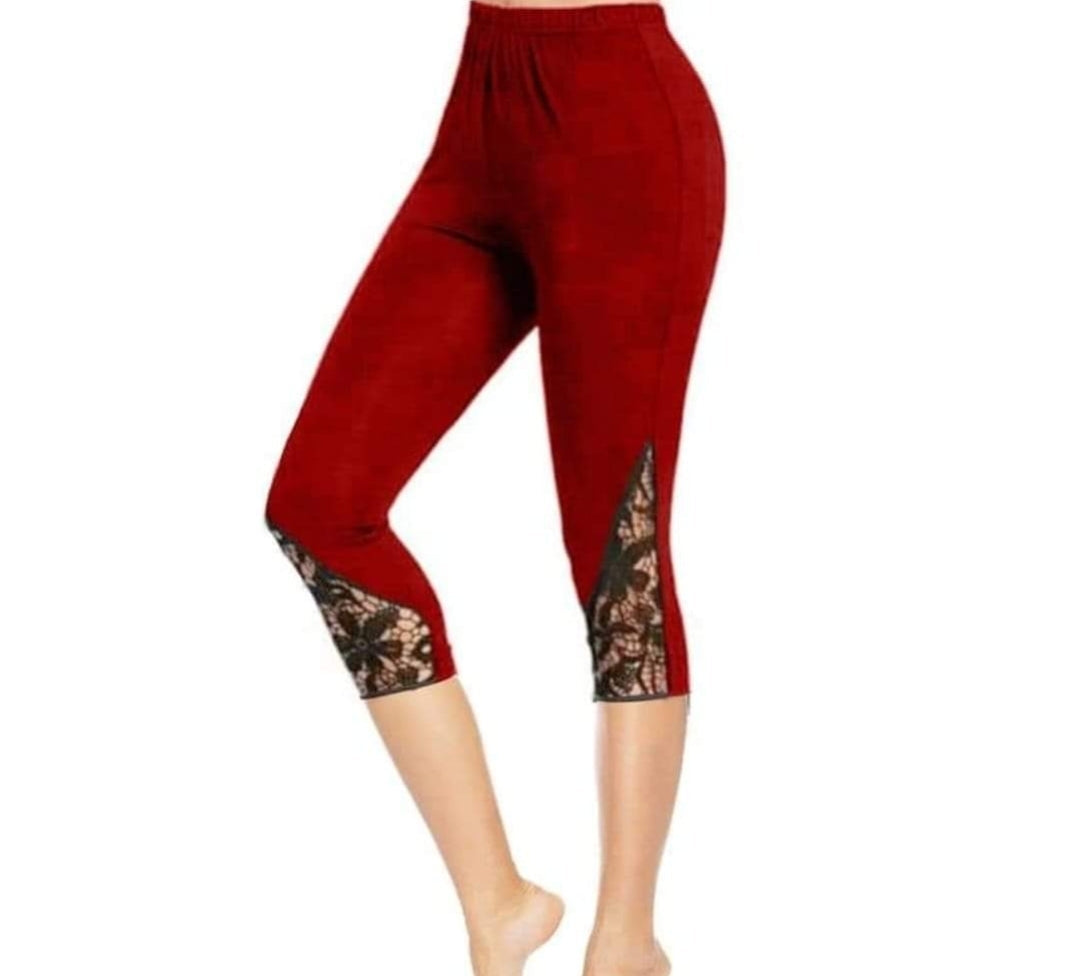 Burgundy Red capris and leggings with pockets and lace inserts