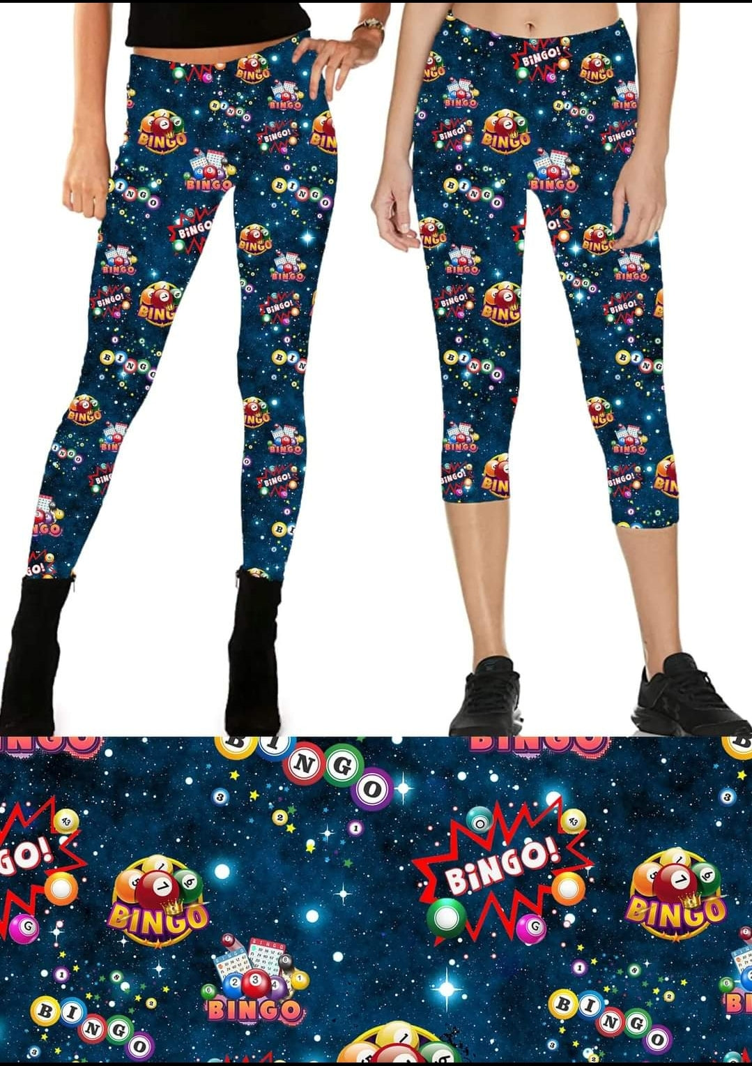 BINGO Time leggings, capris, capri- and full- joggers, and 4" Unisex shorts