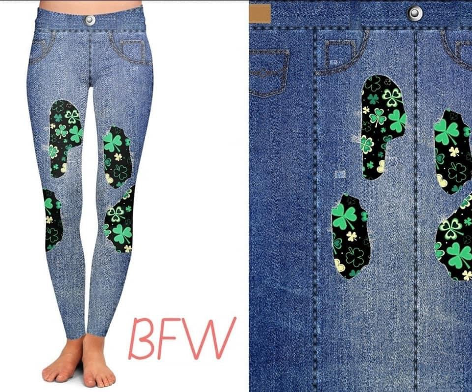 Blue Denim Shamrocks, Peekaboo Faux Denim